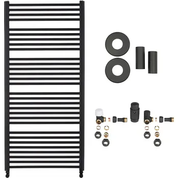 Radiátor CERANO - Koupelnový radiátorový set Alberto - ústřední vytápění - boční připojení - 857W - černá matná - 1380x650 mm