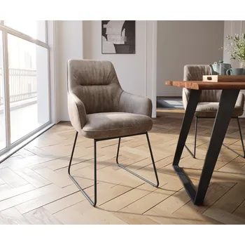 Jídelní židle DELIFE Jídelní židle Zelia-Flex s područkami mikrovlákno taupe vintage černá tenká podnož taštičkové pružiny