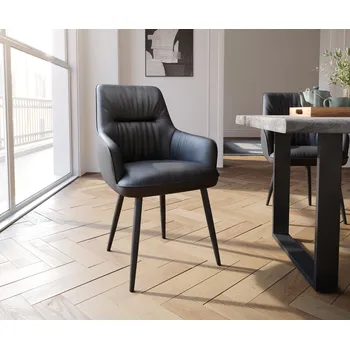 Jídelní židle DELIFE Jídelní židle Zelia-Flex s područkami pravá kůže černá 4-nohá zúžená černá taštičkové pružiny