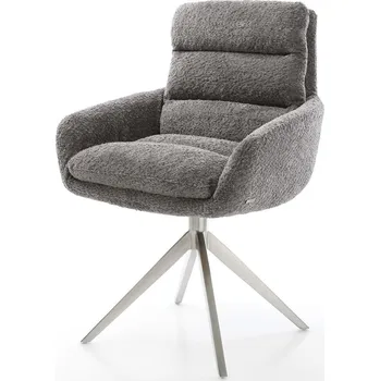 Jídelní židle DELIFE Jídelní židle Abelia-Flex s područkami bouclé šedá široká křížová podnož nerezová ocel