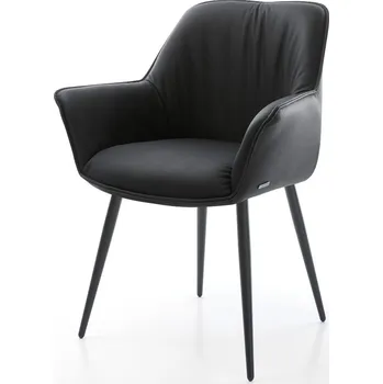 Jídelní židle DELIFE Jídelní židle Keila-Flex s područkami pravá kůže černá 4-nohá zúžená černá