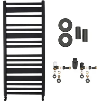 Radiátor CERANO - Koupelnový radiátorový set Enrico - ústřední vytápění - boční připojení - 559W - černá matná - 1210x550 mm