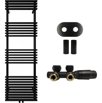 Radiátor CERANO - Koupelnový radiátorový set Luigi - ústřední vytápění - středové připojení 50 mm - 713W - černá matná - 1600x500 mm