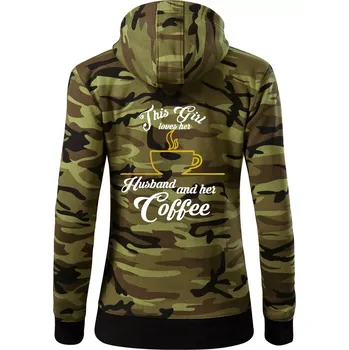 Dámská mikina This Girl loves her Husband and her Coffee - Dámská mikina trendy zipper s kapucí - XS ( Zelený maskáč )