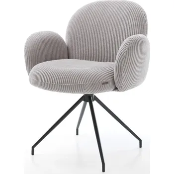 Jídelní židle DELIFE Jídelní židle Nube-Flex s područkami manšestr stříbrně šedá křížová podnož zúžená černá 180° otočná taštičkové pružiny