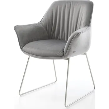 Jídelní židle DELIFE Jídelní židle Keila-Flex s područkami samet šedá tenká podnož nerezová ocel