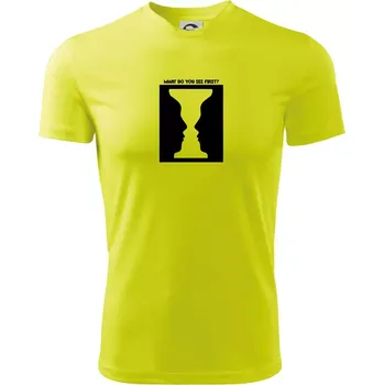 Pánské tričko What do you see first? Pohár - Obličeje - Pánské triko Fantasy sportovní (dresovina) - M ( Neonově žlutá )