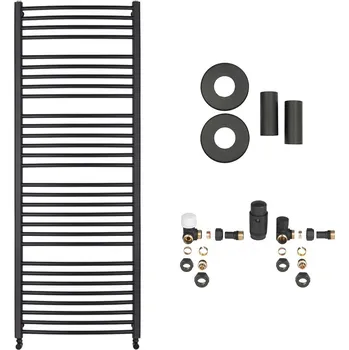 Radiátor CERANO - Koupelnový radiátorový set Stefano - ústřední vytápění - boční připojení - 773W - černá matná - 1460x650 mm