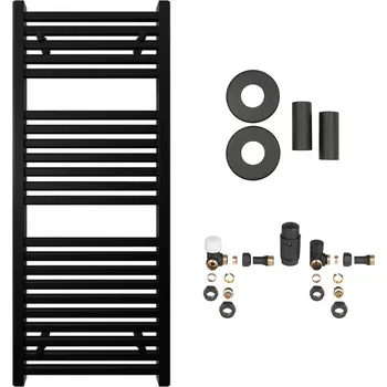 Radiátor CERANO - Koupelnový radiátorový set Donovan - ústřední vytápění - boční připojení - 369W - černá matná - 1200x500 mm