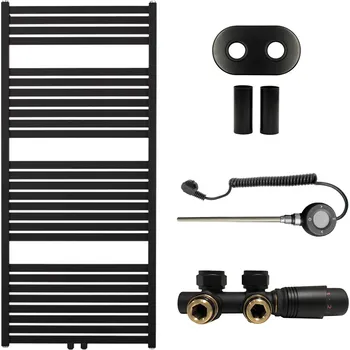 Radiátor CERANO - Koupelnový radiátorový set Vincenzo - kombinované výtápění, wifi tyč - středové připojení 50 mm - 600W - černá matná - 1330x600 mm