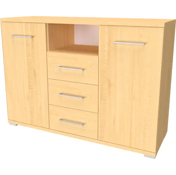 Komoda NÁBYTEK MIKULÍK s.r.o. AIDA MN - komoda se skříňkami, zásuvkami a poličkou, 120x86cm Dekor: olše Šířka: 120cm, Dekor: javor