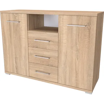 Komoda NÁBYTEK MIKULÍK s.r.o. AIDA MN - komoda se skříňkami, zásuvkami a poličkou, 120x86cm Dekor: olše Šířka: 120cm, Dekor: dub natur