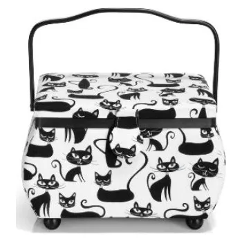 Organizér galanterie KOŠÍK NA ŠICÍ POTŘEBY „KOČKY ČERNOBÍLÉ" 612028 - STŘEDNÍ - Černobílá, M