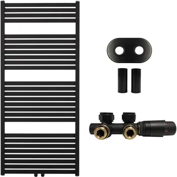 Radiátor CERANO - Koupelnový radiátorový set Vincenzo - ústřední vytápění - středové připojení 50 mm - 600W - černá matná - 1330x600 mm