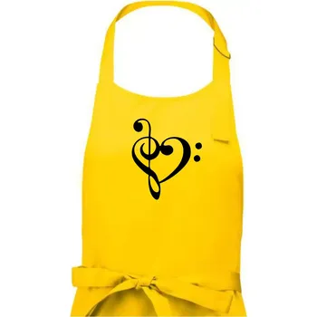 Kuchyňská zástěra Houslový klíč srdce - Dámská zástěra na vaření - Univerzální velikost ( Žlutá )