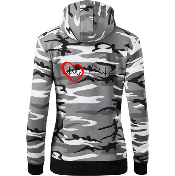 Dámská mikina Německý ovčák ekg - Dámská mikina trendy zipper s kapucí - L ( Šedý maskáč )