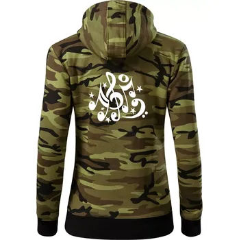 Dámská mikina Noty a hvězdy - Dámská mikina trendy zipper s kapucí - XL ( Zelený maskáč )