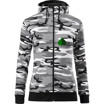 Dámská mikina Prší - Zelený - prso - Dámská mikina trendy zipper s kapucí - XS ( Šedý maskáč )