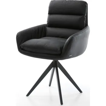 Jídelní židle DELIFE Jídelní židle Abelia-Flex s područkami pravá kůže černá křížová podnož hranatá černá