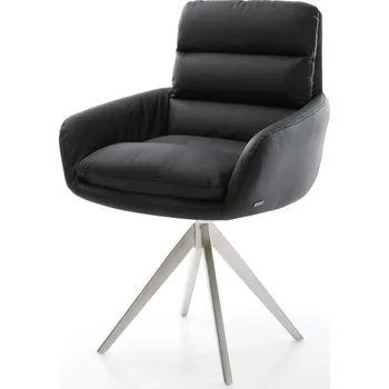 Jídelní židle DELIFE Jídelní židle Abelia-Flex s područkami pravá kůže černá křížová podnož hranatá nerezová ocel