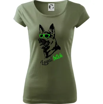 Dámské tričko Německý ovčák - loyal bitch - Dámské triko Pure - M ( Khaki )