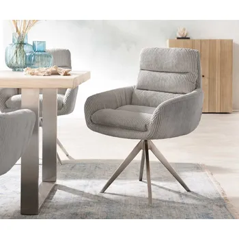 Jídelní židle DELIFE Jídelní židle Abelia-Flex s područkami manšestr stříbrně šedá křížová podnož hranatá nerezová ocel