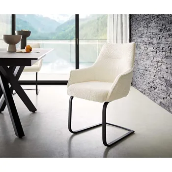 Jídelní židle DELIFE Jídelní židle Alja-Flex s područkami bouclé bílá jídelní židle plochá černá taštičkové pružiny