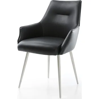 Jídelní židle DELIFE Jídelní židle Alja-Flex s područkami pravá kůže černá 4-nohá zúžená nerezová ocel taštičkové pružiny