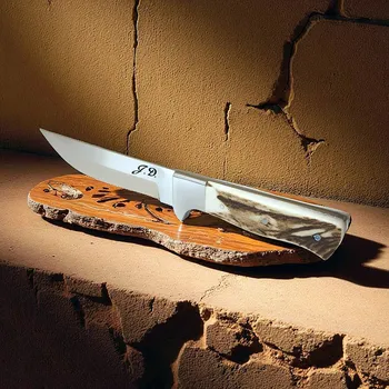 Pracovní nůž Exkluzivní ručně vyráběný nůž s rukojetí z paroží jelena a koženým pouzdrem 25cm
