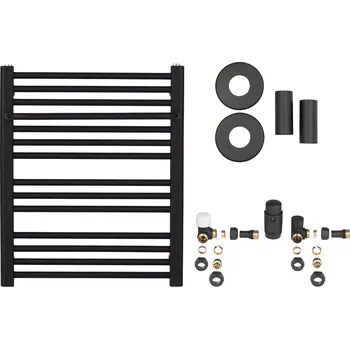 Radiátor CERANO - Koupelnový radiátorový set Antonio - ústřední vytápění - boční připojení - 351W - černá matná - 660x550 mm