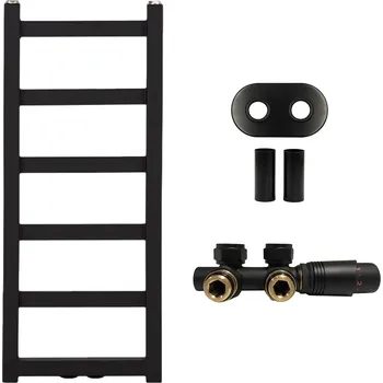 Radiátor CERANO - Koupelnový radiátorový set Pyrodeus - ústřední vytápění - středové připojení 50 mm - černá matná - 730x300 mm