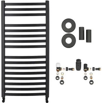 Radiátor CERANO - Koupelnový radiátorový set Paolo - ústřední vytápění - boční připojení - 604W - černá matná - 1090x550 mm