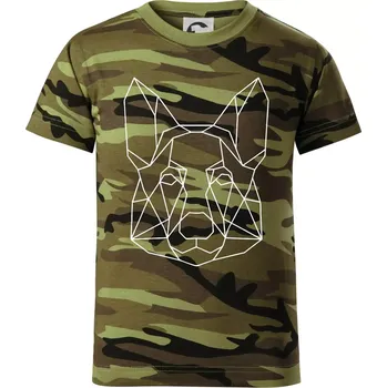 Německý ovčák - Geometrie - Dětské maskáčové triko - 146 cm/10 let ( Zelený maskáč )