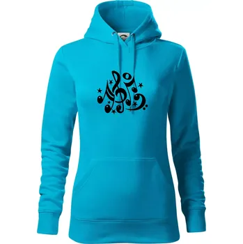 Dámská mikina Noty a hvězdy - Mikina dámská Cape s kapucí - S ( Světlý tyrkys )