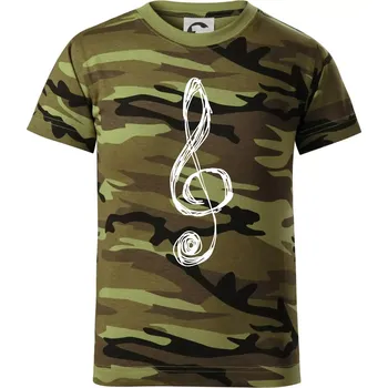 Houslový klíč kreslený - Dětské maskáčové triko - 104-110cm / 3-4 roky ( Zelený maskáč )