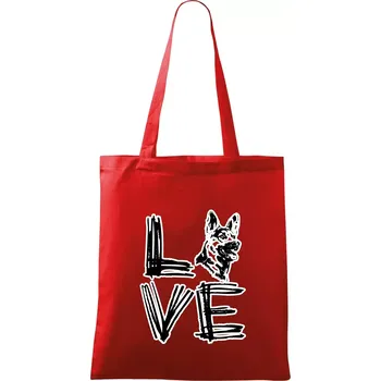 Nákupní taška Německý ovčák love - Taška bavlněná - 42 x 38 cm ( Červená )