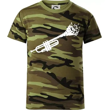 Trubka noty - Dětské maskáčové triko - 122 cm/6 let ( Zelený maskáč )