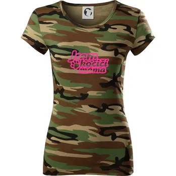 Dámské tričko Jsem kočičí máma - Dámské maskáčové triko - XS ( Hnědý maskáč )