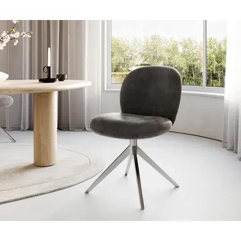 Jídelní židle DELIFE Jídelní židle Nube-Flex mikrovlákno antracit vintage křížová podnož široká nerezová ocel 360° otočná taštičkové pružiny