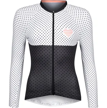 cyklistický dres Dres FORCE POINTS dámský, dlouhý rukáv, černo-bílý (Barva černá-bílá, velikost M)