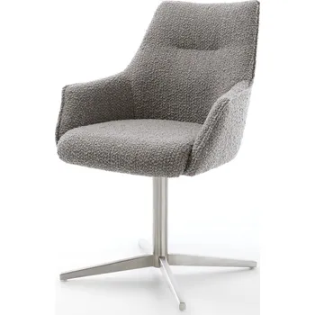 Jídelní židle DELIFE Jídelní židle Alja-Flex s područkami bouclé stříbrně šedá podnož kříž nerezová ocel 360° otočný taštičkové pružiny