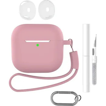 Příslušenství pro sluchátka Set silikonový obal na Apple AirPods 4 s čistící sadou - tmavěrůžový