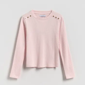 Dívčí tričko Reserved - Tričko s ozdobnými knoflíky - pastelově růžová - 360FT-03X - 360FT-03X-158