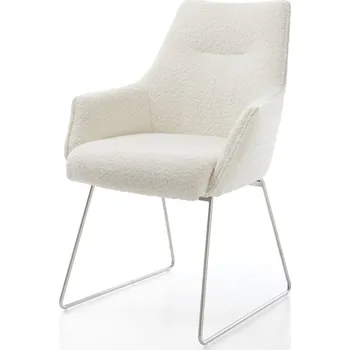 Jídelní židle DELIFE Jídelní židle Alja-Flex s područkami bouclé bílá tenká podnož nerezová ocel taštičkové pružiny