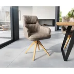 DELIFE Jídelní židle Zelia-Flex s područkami mikrovlákno taupe vintage dřevěná podnož hranatá přírodní taštičkové pružiny