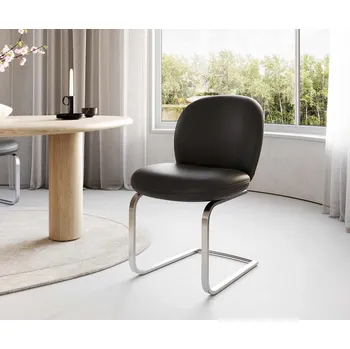 Jídelní židle DELIFE Jídelní židle Nube-Flex pravá kůže černá jídelní židle plochá nerezová ocel taštičkové pružiny