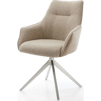 Jídelní židle DELIFE Jídelní židle Alja-Flex s područkami kombinace materiálů tmavě béžová široká křížová podnož nerezová ocel 360° otočná taštičkové pružiny