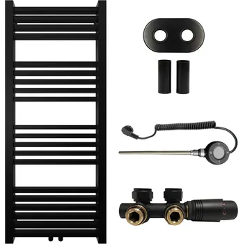 Radiátor CERANO - Koupelnový radiátorový set Franko - kombinované výtápění, wifi tyč - středové připojení 50 mm - 392W - černá matná - 1200x500 mm