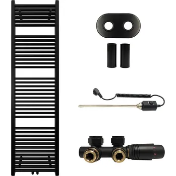 Radiátor CERANO - Koupelnový radiátorový set Lincoln - kombinované výtápění, termo tyč - středové připojení 50 mm - 559W - černá matná - 1800x500 mm