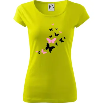 Dámské tričko Motýli růžovo černí - Dámské triko Pure - M ( Limetková )